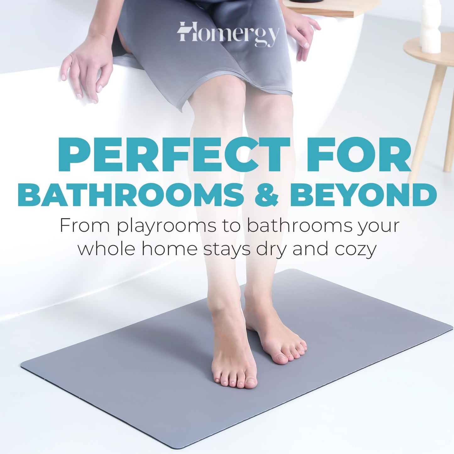 Homergy Bath Mat – Super-Absorbent & Quick-Dry Poolside Mat & Outdoor Shower Mat with Non-Slip Rubber Backing, Machine Washable & Odor Resistant – 16×24 in, Gray