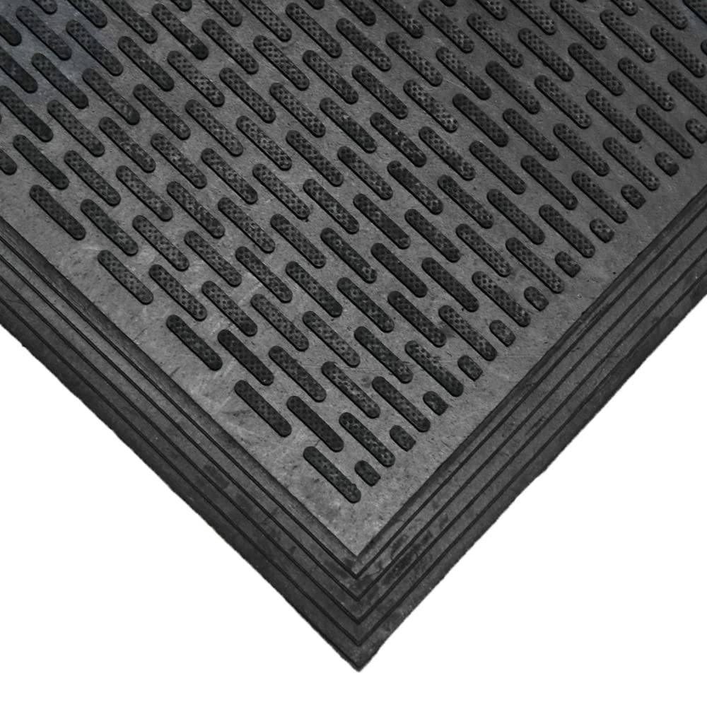 Rubber-Cal "Dura-Scraper Linear" Commercial Rubber Entrance Door Mat - 3/8 in x 3 ft x 5 ft - Black