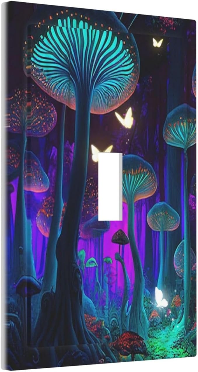 Fantasy Mushroom Forest Glowing Butterfly Single Toggle Light Switch Plates Cover Decorative 1 Gang Wall Plate Electrica Faceplate for Bathroom Bedroom Decorate Accessories
