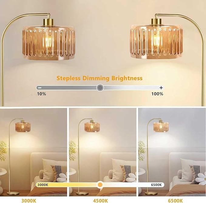 Gold Floor Lamp for Living Room,Bedroom,Mid Century Modern Standing Lamp with Remote,Dimmable Brass Tall Lamp Glass Lamp Vintage Retro Arc Floor Lamps Flower Floor Light Boho Bohemian