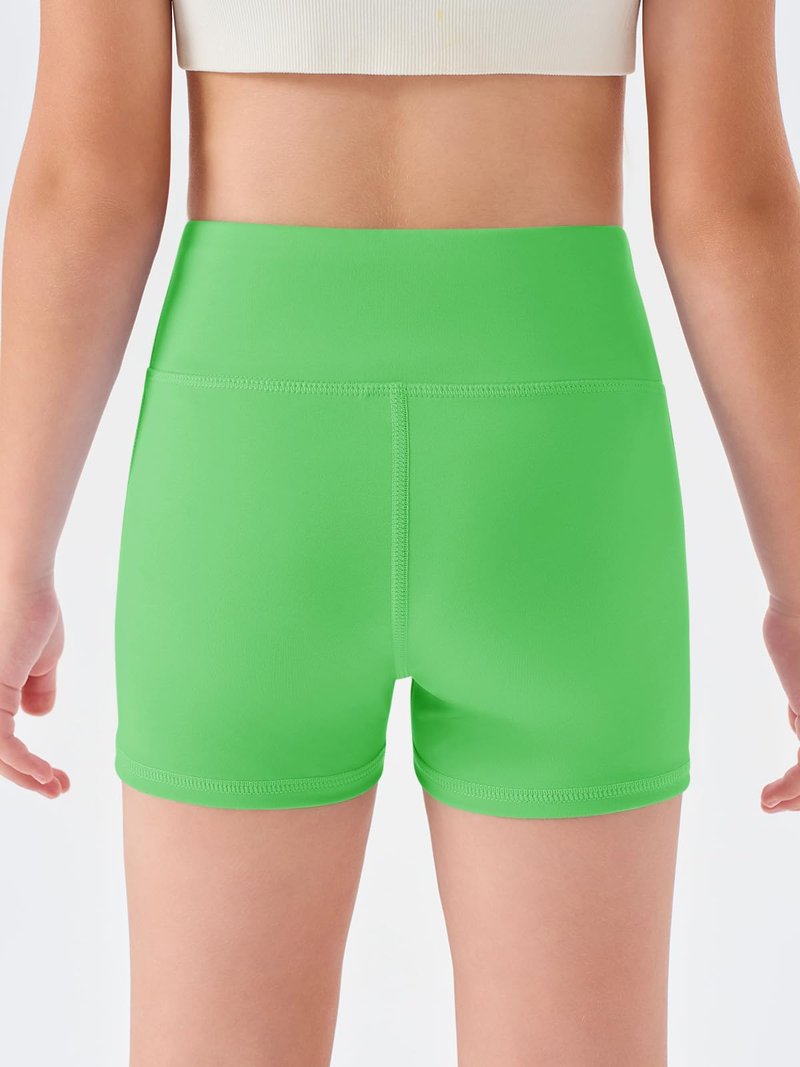 Haloumoning Girls Athletic Shorts Kids High Waisted Yoga Dance Biker Shorts Comfy Gymnastics Shorts 5-14Y Green