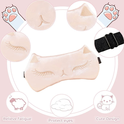 Cute Cat Sleep Mask for Kids, 2 Pack Silk Sleeping Eye Cover Adjustable Mask Night Eyeshade Cover for Girls Boys Women Men Sleep Travel Nap Party Supplies