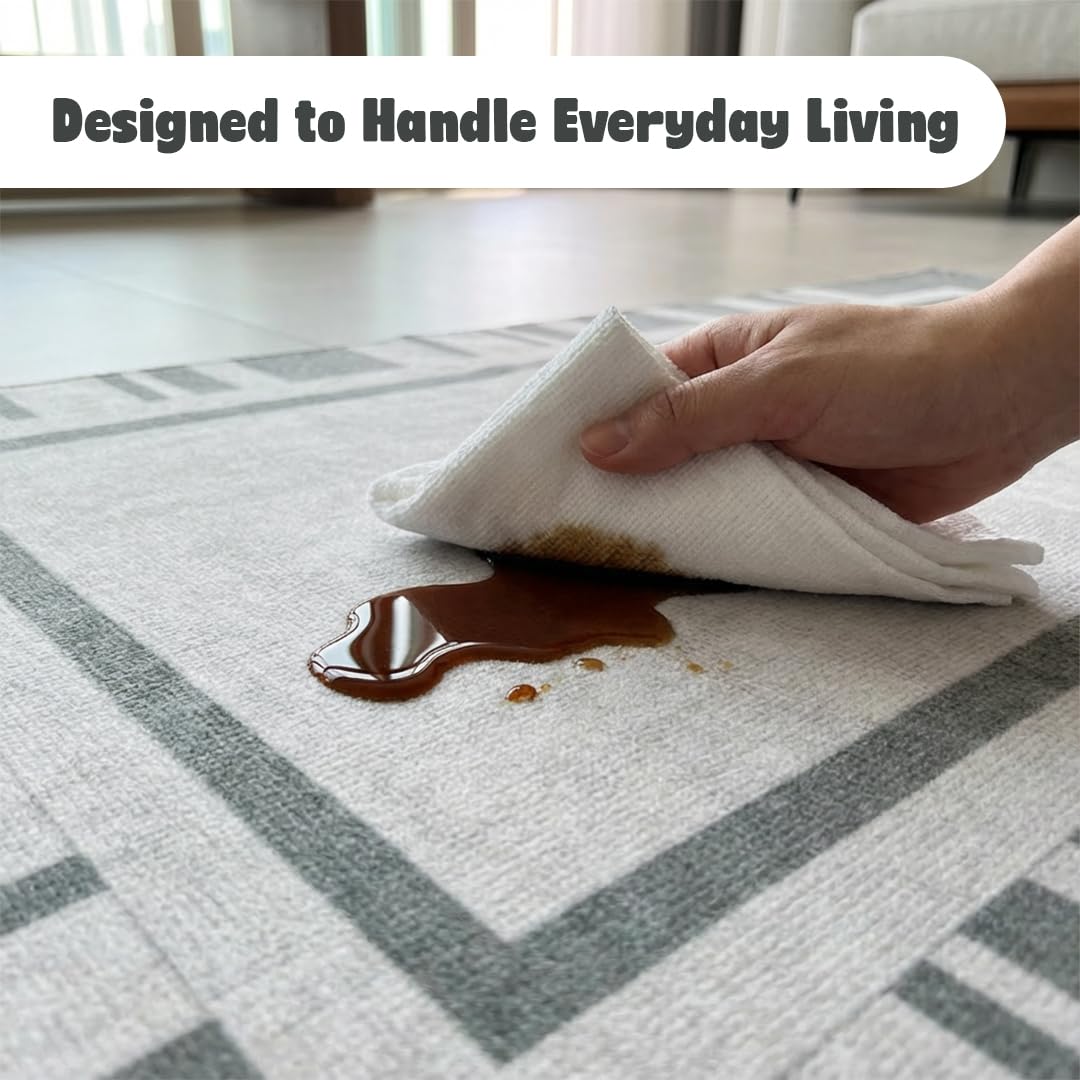 Muddy Mat® Muddy Carpet® Trellis 3ft x 7ft Washable Area Rugs for Living Room, Bedroom & Dining Room – Modern Soft Low Pile Non Slip Carpet – Pet Friendly Waterproof Foldable Rugs for Home
