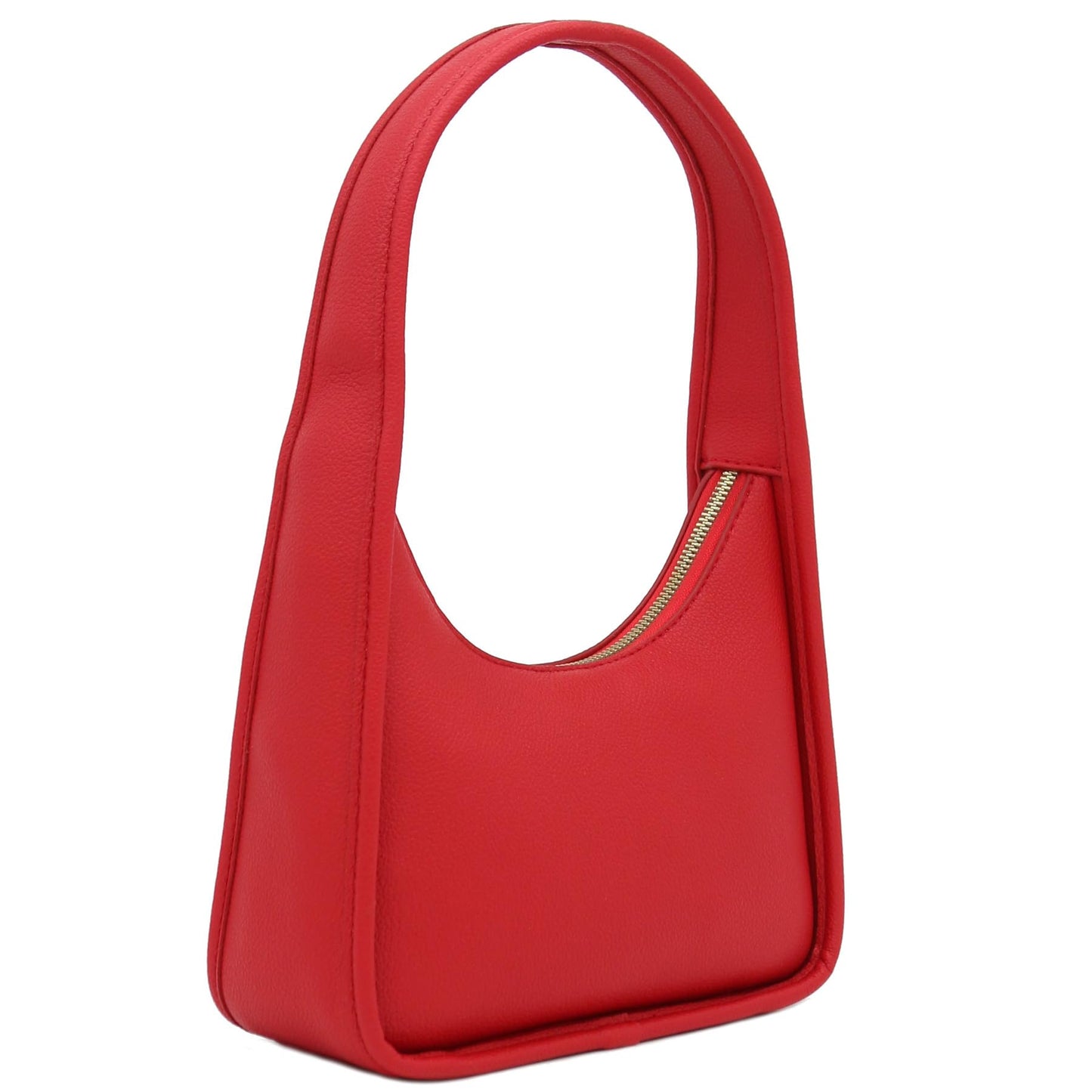 FashionPuzzle Small Minimalist Shoulder Bag for Women, Faux Leather Underarm Purse, Chic Top Handle Handbag for Everyday (Red)