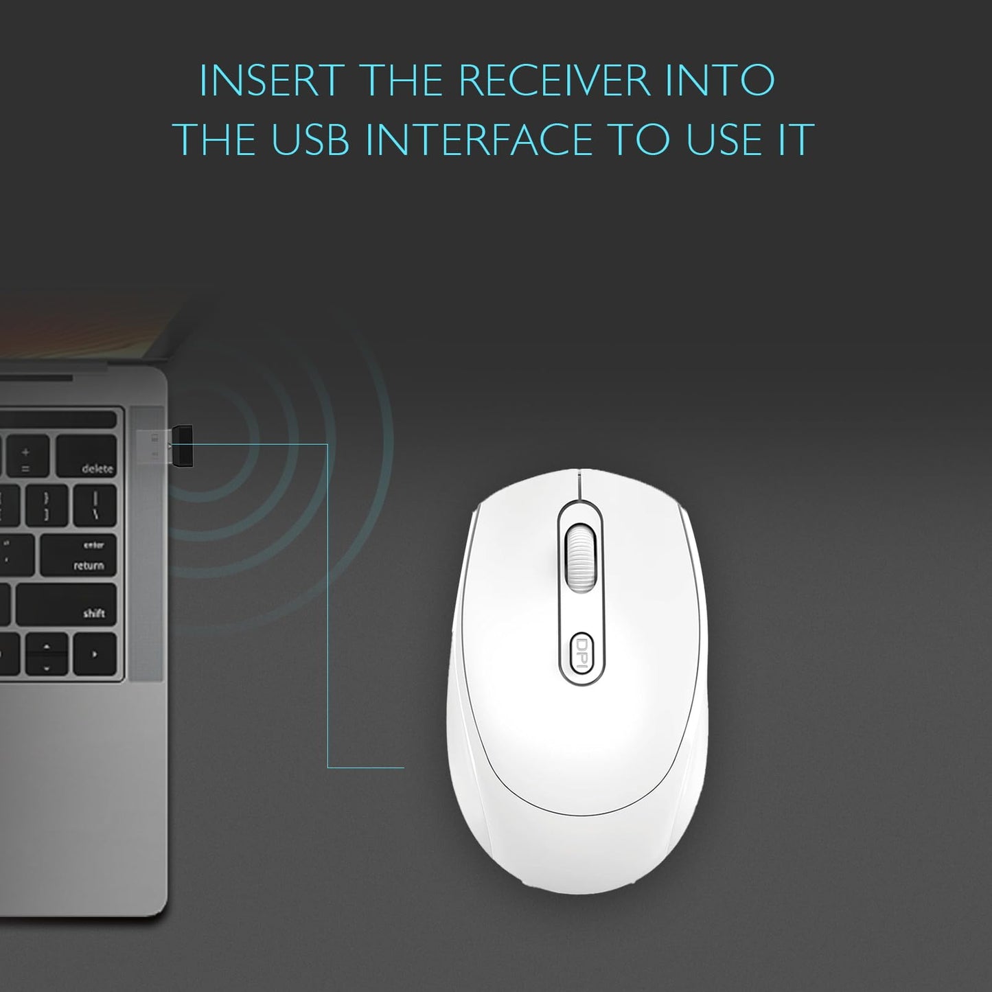ONE-UP Wireless Mouse, 2.4G, Silent, USB Nano Receiver, for Laptop, Chromebook, PC, Mac, Windows and School Work (Black)
