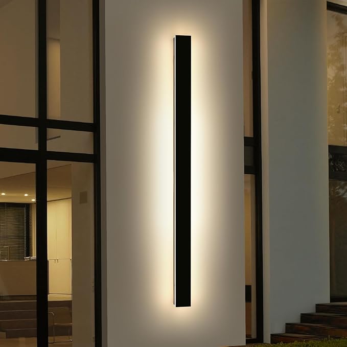Modern Outdoor Wall Light, 71inch LED Wall Sconce, 3000K Warm White, IP65 Waterproof Exterior Lighting, AC 85-265V, Black Aluminium, Minimalist Long Wall Lamp for Patio, Garage, Yard