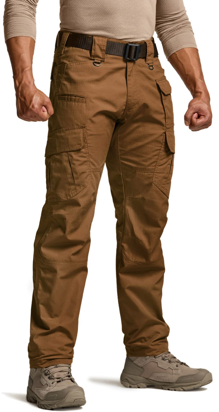 CQR Men's Tactical Pants, Water Resistant Ripstop Cargo Pants, Lightweight EDC Work Hiking Pants, Outdoor Apparel, Duratex Mag Pocket Copper Brown, 44W x 30L
