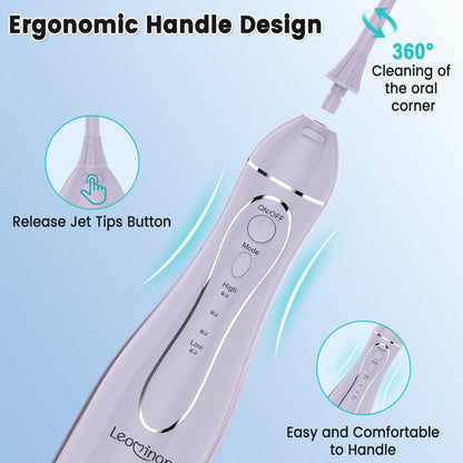 Leominor Water Flosser Pick for Teeth, 300ML Portable Oral Irrigator Upgraded Tank Removable,IPX7 Waterproof, Rechargeable Travel Teeth Cleaner, Professional Electric Flossing Machine (Pink)