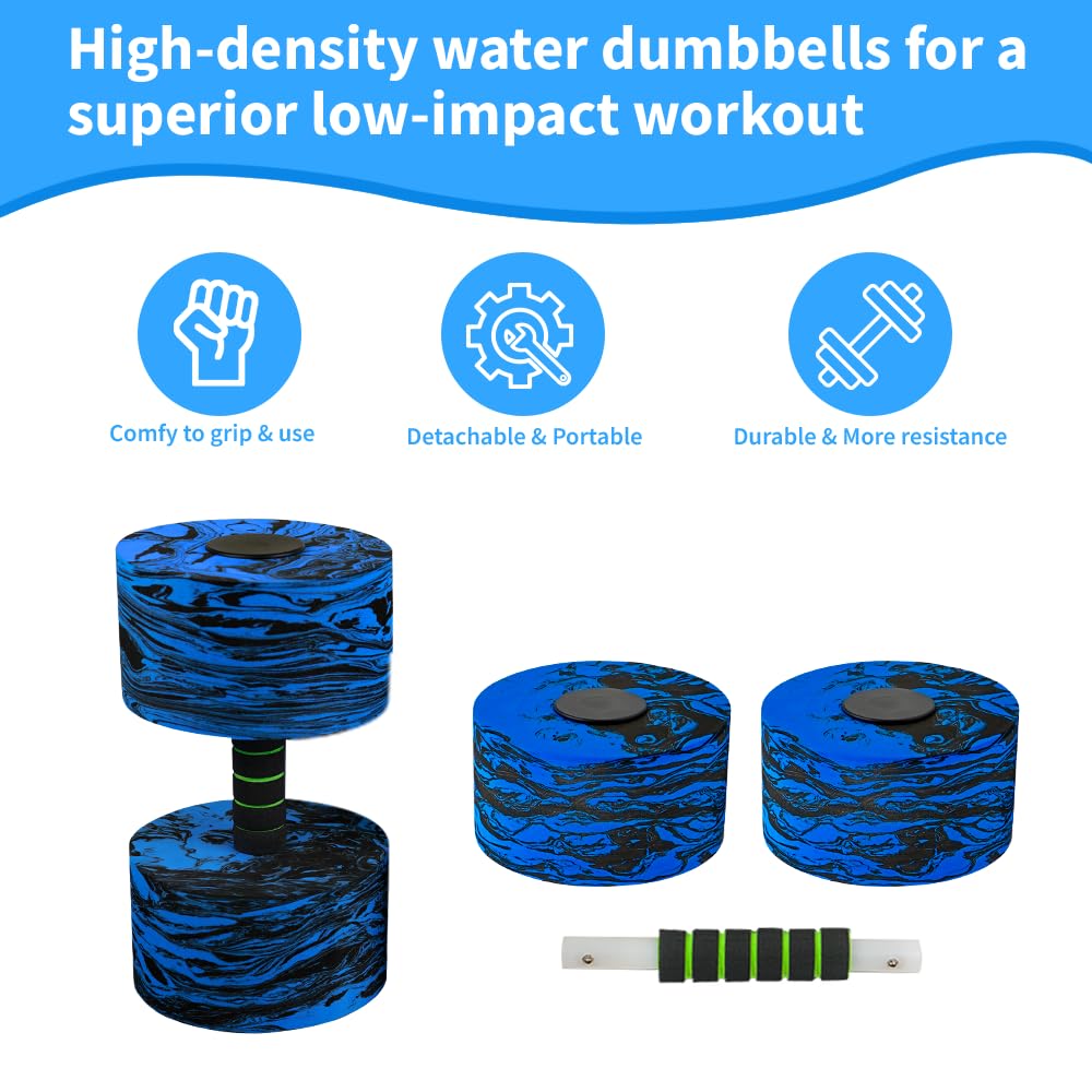 High-Density EVA Foam Water Dumbbells (2-Pack) - Buoyant Weights for Aqua Aerobics, Pool Fitness & Swimming - Non-Slip Grip for Men & Women Adults (Circle Blue)