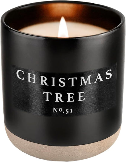 Sweet Water Decor Christmas Tree Soy Candle | Spruce, Pine Needles, Evergreen, Spearmint, Cinnamon and Cypress Scented Candles for Home | 12oz Black Stoneware Jar, 60+ Hour Burn Time, Made in The USA