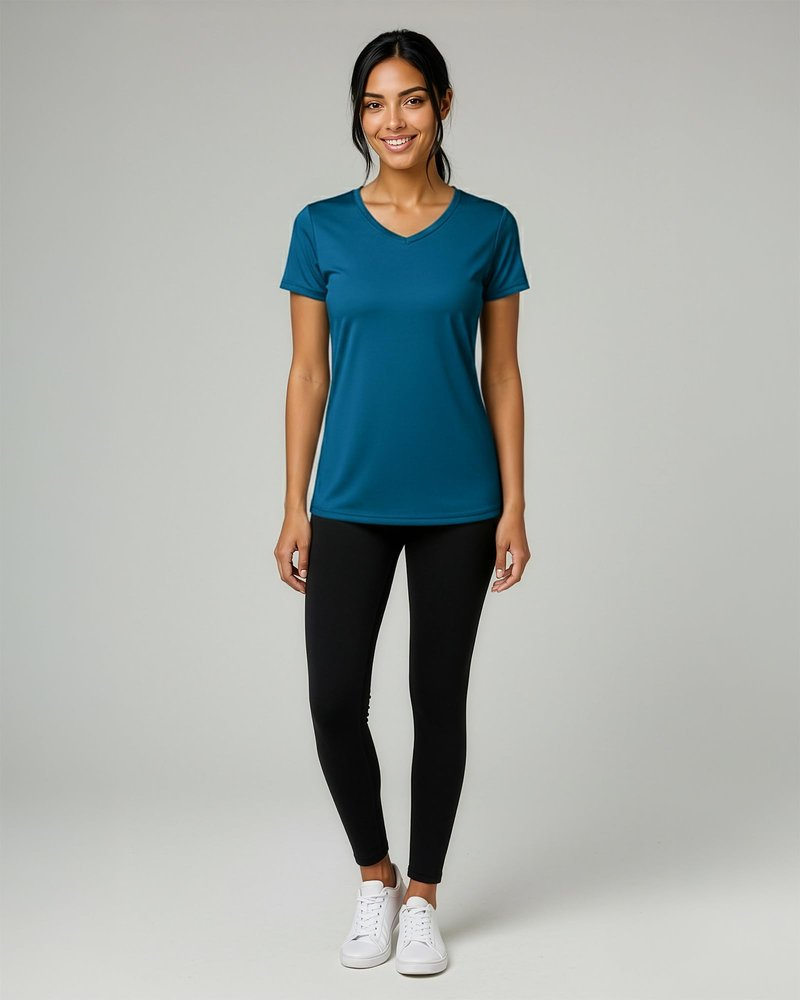 Real Essentials 5 Pack: Women's Dry-Fit Short Sleeve V Neck T Shirt Workout Fitness Yoga Top Tee (Available in Plus Size), Set 13, 1X