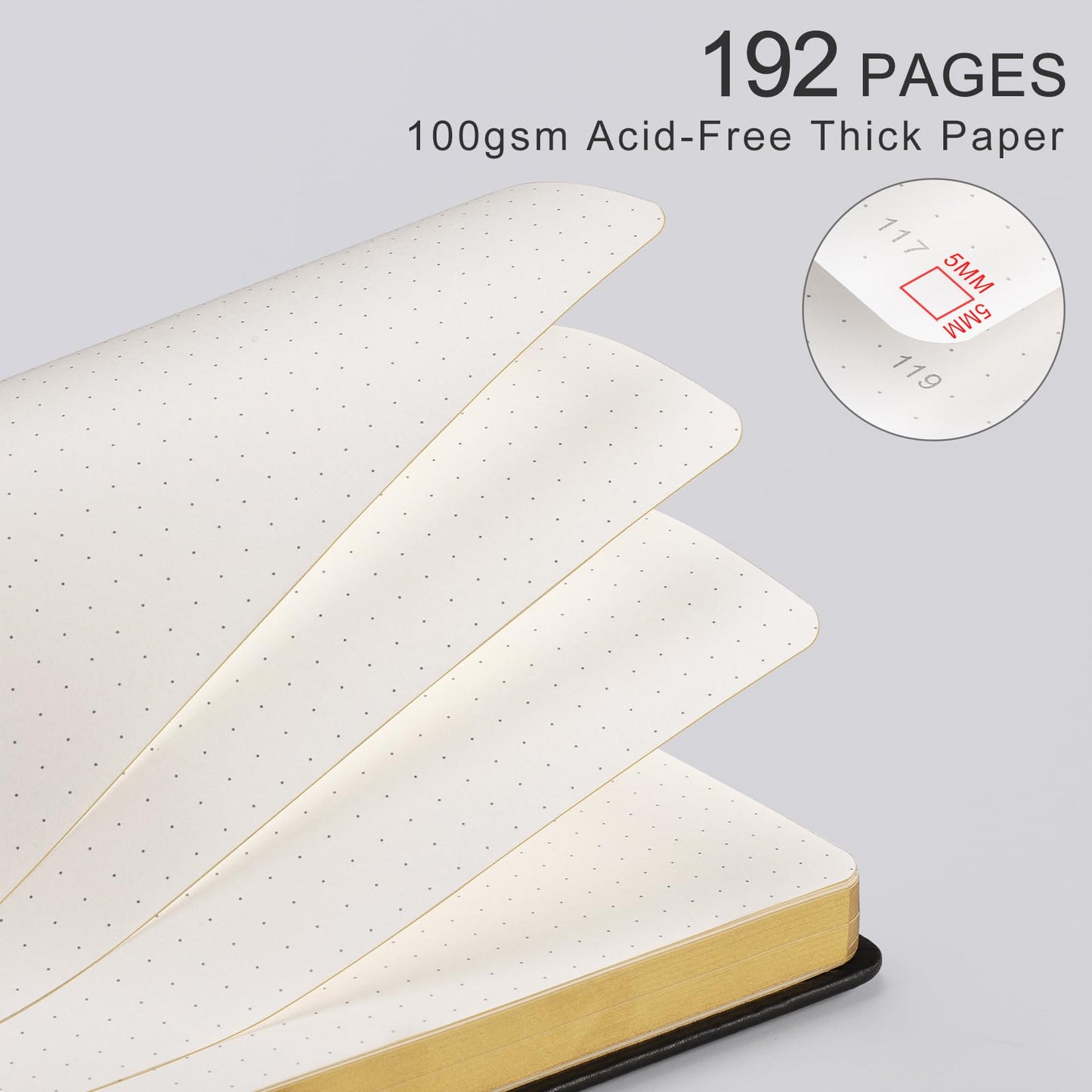 LOAPEM Dotted Journal for Women Men, 192 Pages A5 Notebook Journal, Hardcover Notebook with 100Gsm Thick Pages, Leather Note Book for Writing, Travel, Business, Office, Prayer 5.7 x 8.3,Black