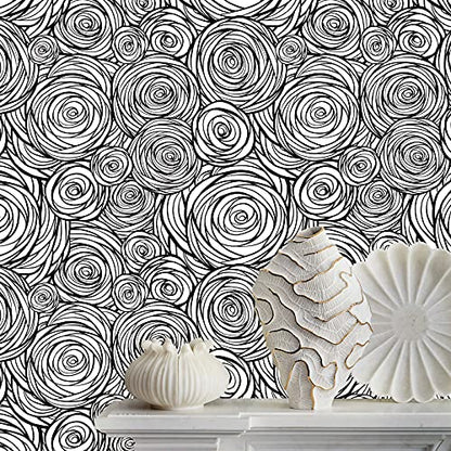 Black and White Peel and Stick Waterproof Wallpaper, Modern Renter Friendly Contact Paper for Cabinet and Drawer, Floral Removable Wall Decor for Bathroom, Kitchen and Bedroom, 17.5¡± x 118¡±