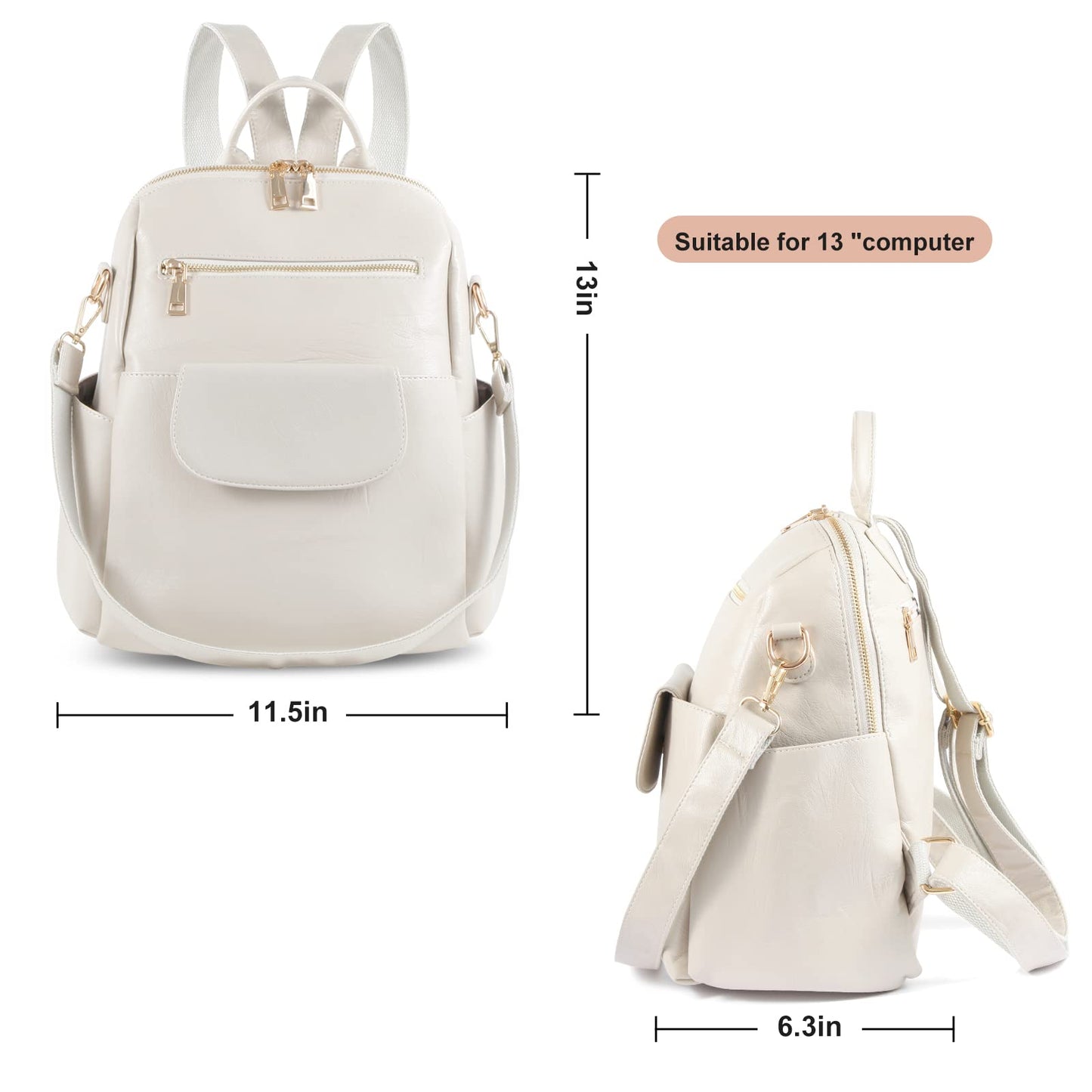 ASDSSRY Women Fashion Backpack Purse Waterproof Bookbags Travel Shopping Rucksack Convertible Ladies Shoulder Bag (Dark Beige)