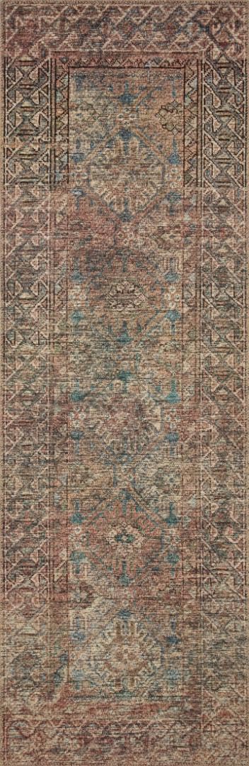 Loloi Amber Lewis Billie Collection, Aqua & Rust 2'-6" x 7'-6" Area Rug – Antique & Distressed Accent Rugs for Living Room, Bedroom, Entryway & Hallway, No Shed High Traffic Area Home Decor Rug