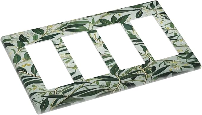 Sage Eucalyptus Leaves Foliage Light Switch Cover 4 Gang Rocker Decora Outlet Covers Wall Plate Decorative Switchplate Electrical Faceplate GFCI for Farmhouse Living Bedroom Decor