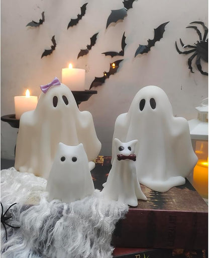 Halloween Decorations Indoor,Ghost Decor, Light Up Ghosts Kit Set of 4,Friendly Pets,Gothic Home Decor(2ghost 1dog 1cat)