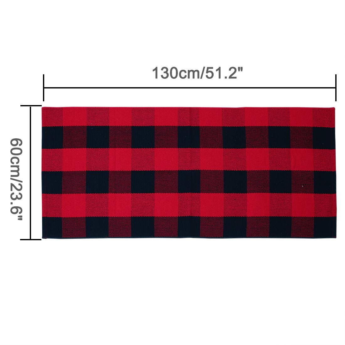 uxcell Buffalo Check Rug,Plaid Outdoor Rug,Layered Door Mat,Cotton Gingham Rugs,Floor Mat for Front Porch/Runner/Bedroom/Kitchen/Farmhouse 51"x24" Red & Black