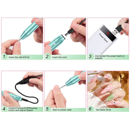 Electric Nail Drill,USB Electric Nail Drill Machine for Acrylic Nail Kit,Portable Electric Nail File Polishing Tool Manicure Pedicure Kit Efile Nail Supplies for Home Salon,Pink