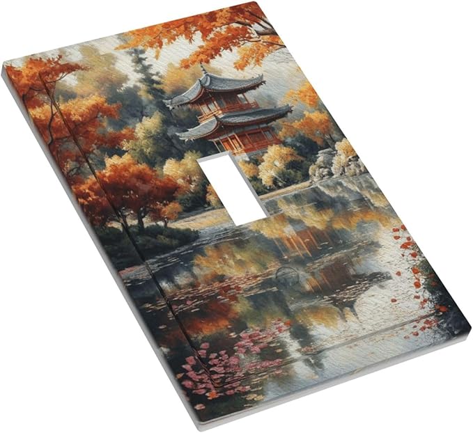 Decorative Art Light Switch Covers Lake & Pagoda in Fall Single Toggle Wall Plate Decorative Switchcover Electrical Switchplate for Home Decor