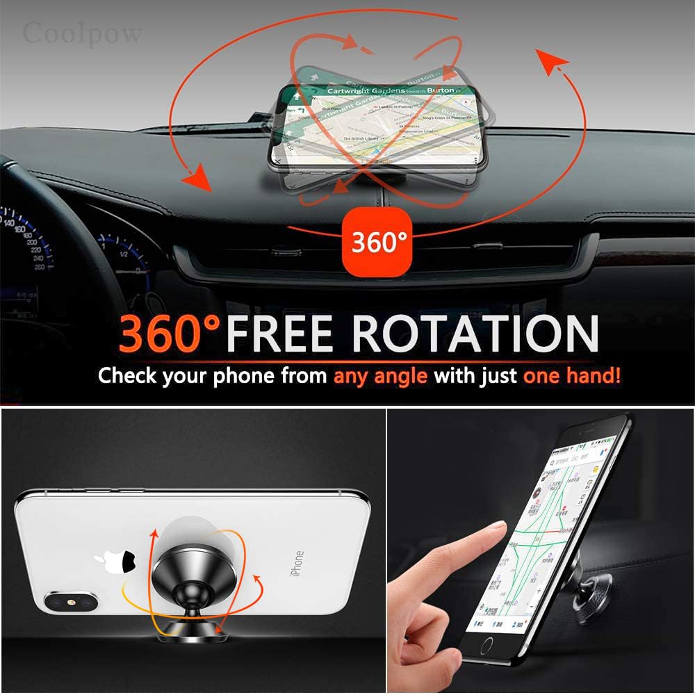 Coolpow【2 Packs 】Magnetic Phone Holder for car【Strong Magnet】phone holders for your car phone holder Mount for Car【4 Metal Plate】Universal Dash cell phone car mount for iphone Samsung car accessories