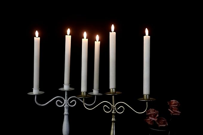 GenSwin Flameless Flickering Taper Candles with 2 Remote Controls and Timer, Real Wax 3D Wick Light Window Candles Battery Operated Pack of 8, Christmas Home Wedding Decor(White, 0.78 X 9.64 Inch)