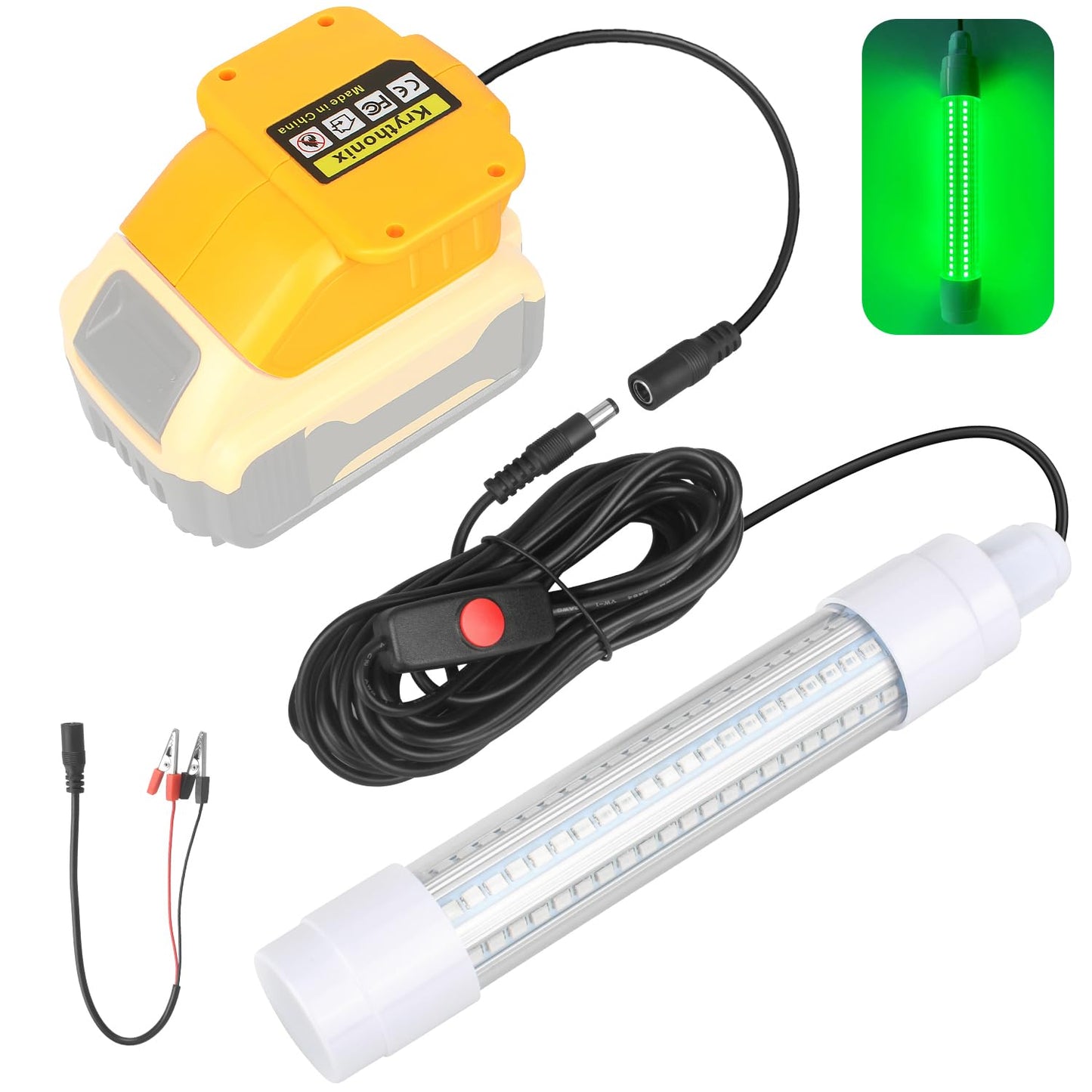 Krythonix Underwater Green Fishing Light Compatible with Dewalt 20V Battery,Fishing Lights LED Underwater for Crappie and Squid Attracting,13W,1512 lumens,Green Dock Light(No Battery)