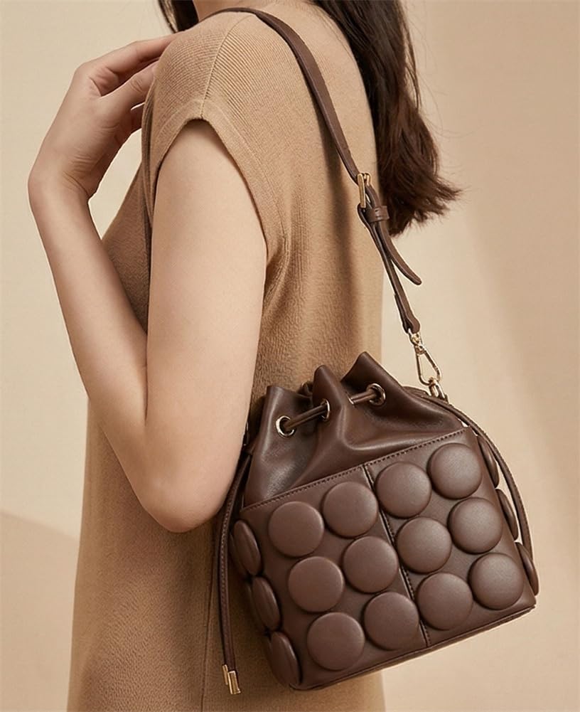 Women PU Leather Bucket Bags Vintage Hobo Shoulder Crossbody Handbag Chic Ladies Small Tote Purse Bag Work Travel