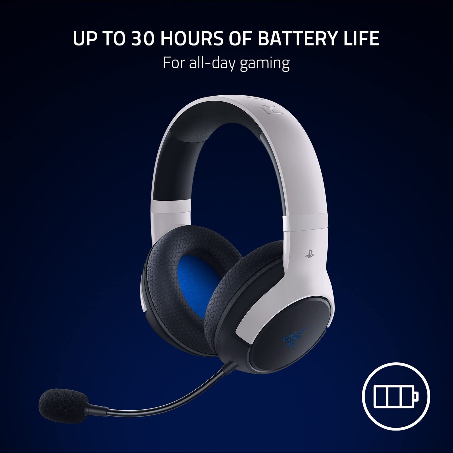 Razer Kaira HyperSpeed Wireless Gaming Headset for PlayStation 5 / PS5, PS4, PC, Mobile: 50mm Drivers - HyperClear Cardioid Mic - Memory Foam Cushions - Bluetooth - 30 Hr Battery - White & Black