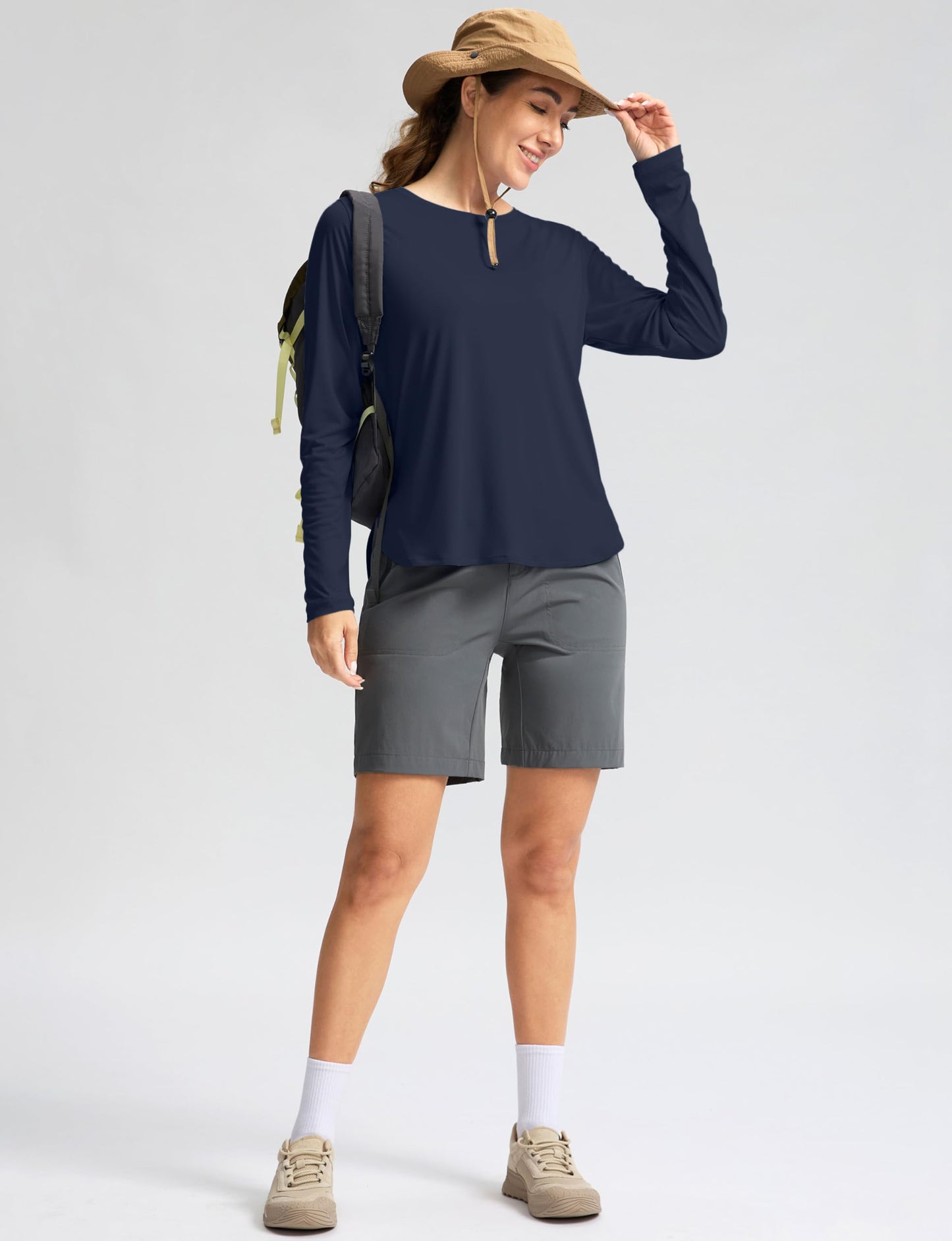Women's Sun Shirts UPF 50+ Long Sleeve UV Protection Shirt Lightweight Quick Dry Workout Hiking Tops for Women(Navy,XXL)