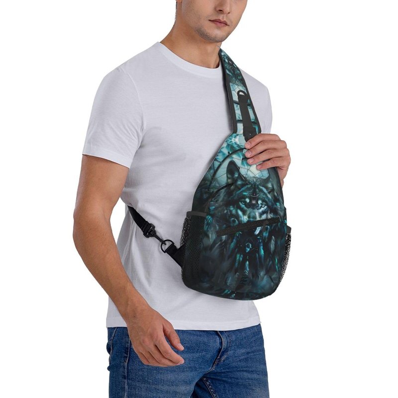 Wolf Dream Catcher Sling Backpack Chest Bag Crossbody Shoulder Bag Gym Cycling Travel Hiking Daypack For Men Women