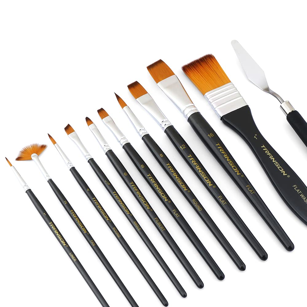 Transon Paint Brush Kit 10pcs Art Brushes and 1 Paint Spatula with Brush Case