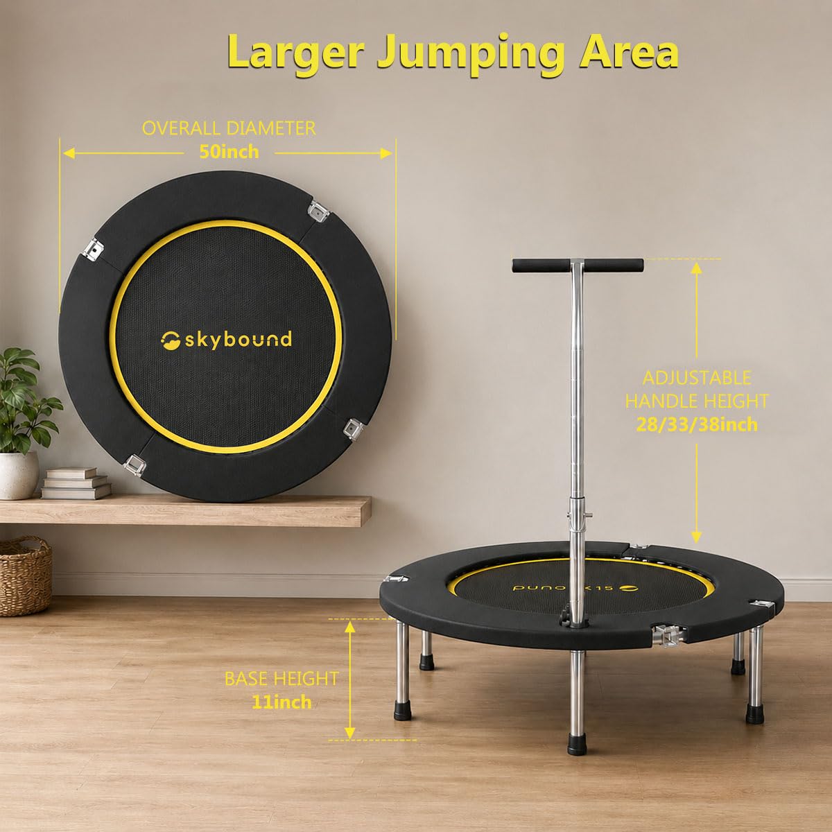 SkyBound Mini Trampoline Fitness Trampoline Fitness Rebounder with Adjustable T-Bar Handle - Exercise Trampoline for Adult - Fitness Trampoline for Workout Trainer