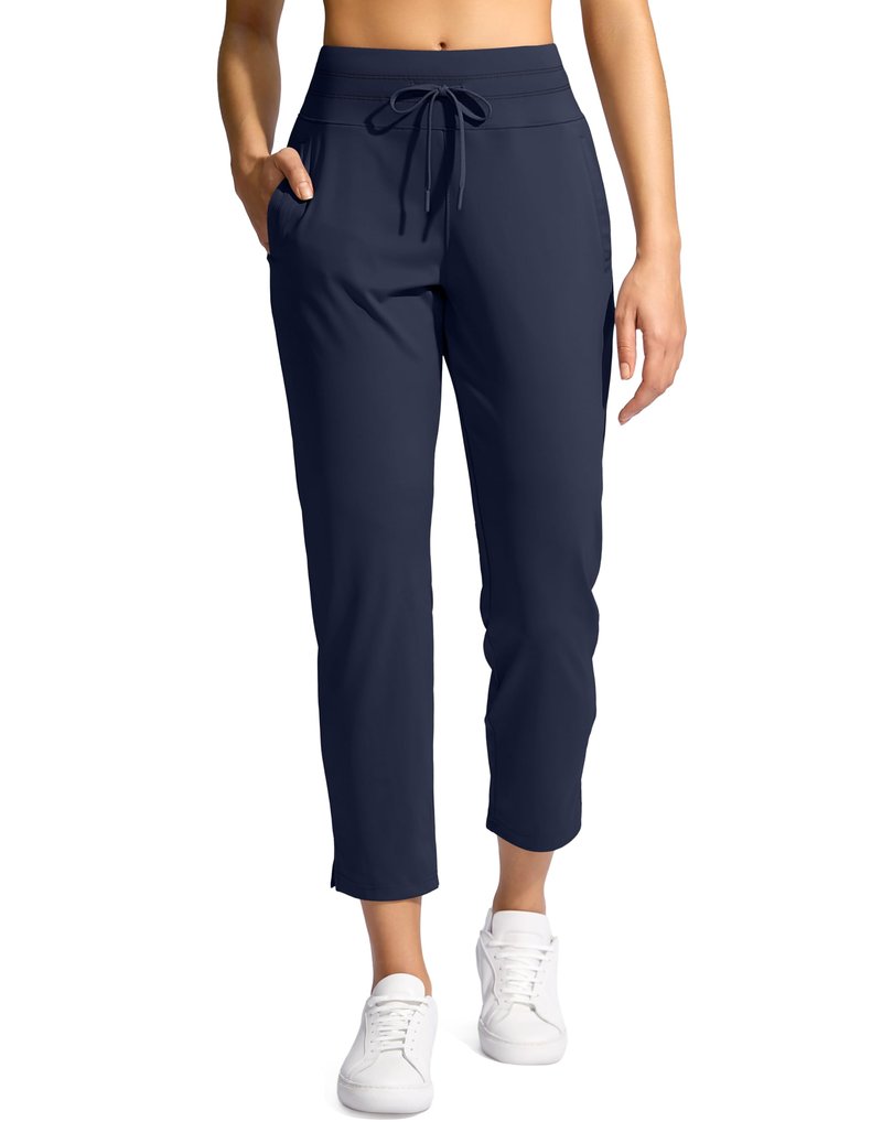 YYV Women's Pants with 3 Pockets High Waisted Golf Athletic Pants 7/8 Stretch Ankle Pants for Women Workout Travel Casual(Navy Medium)