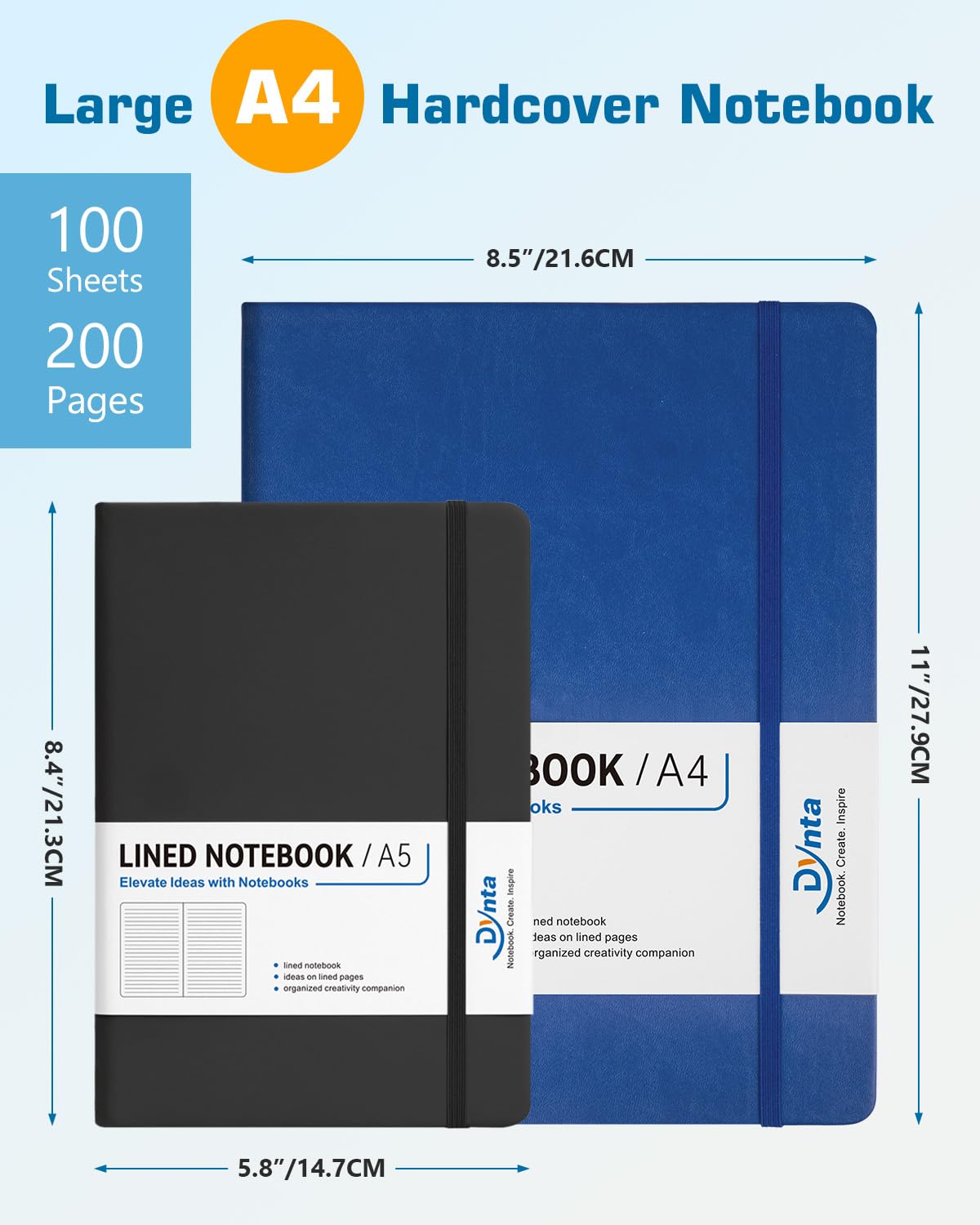 Dynta A4 Lined Journal Notebooks 3 Pack 8.5" x 11" Leather Hardcover Journals 200 Pages/100 Sheets Large Notebooks for Work, Journaling, Note Taking (Black, Green, Blue)