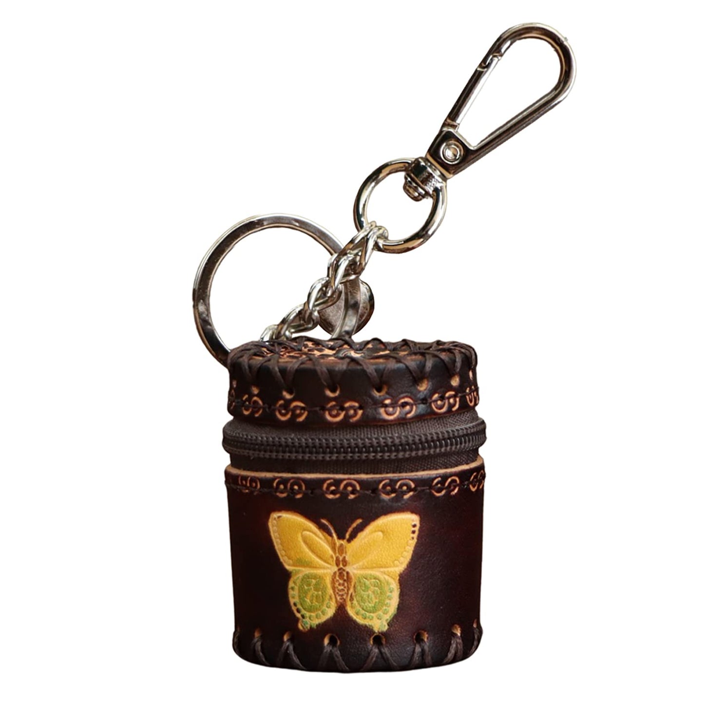 Fanyixuan Handmade mini leather bucket bag pendant jewelry box jewelry classification storage box change storage bag personalized bag pendant(brown)