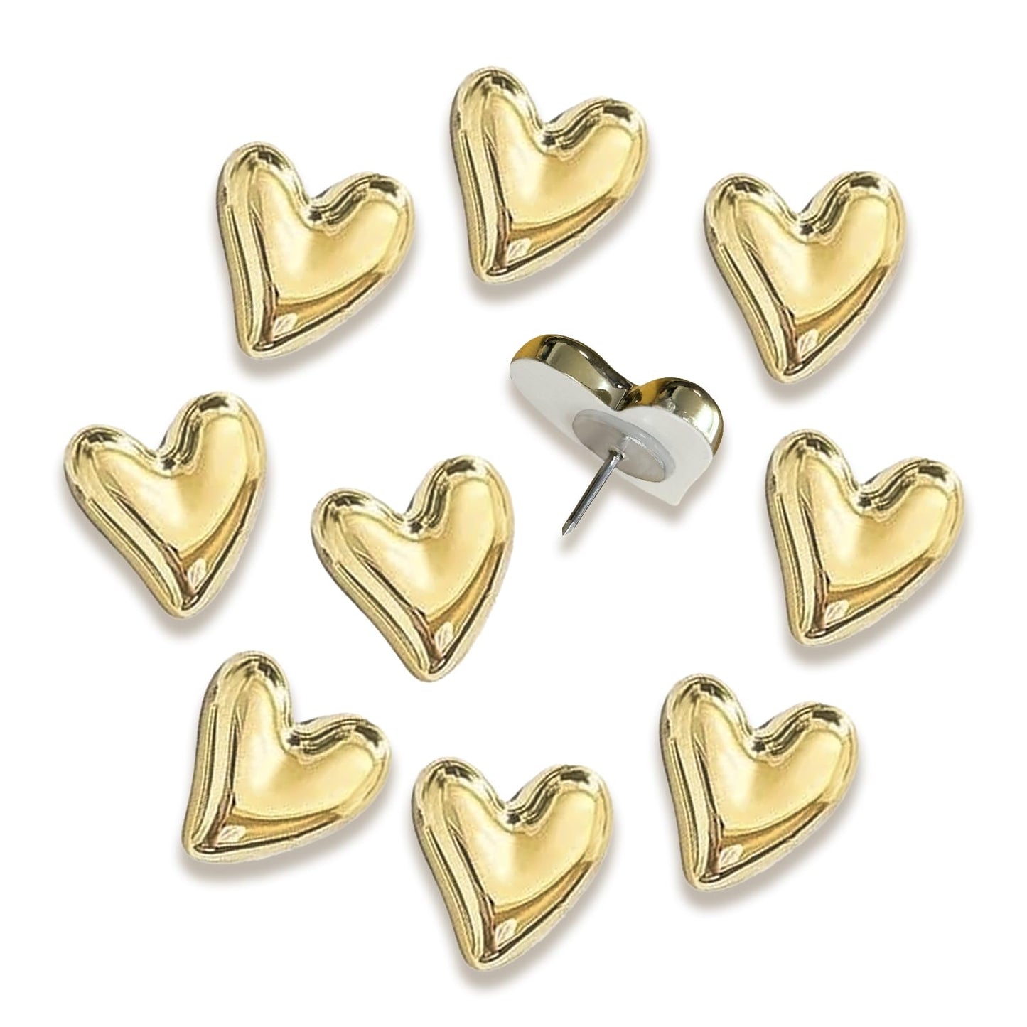 SSYHQAX 50 pcs of Cute Soft Wooden Board thumbtack with Golden Hearts can be Used for Photo Walls, memos, whiteboards, and Decorative thumbtack (Golden)