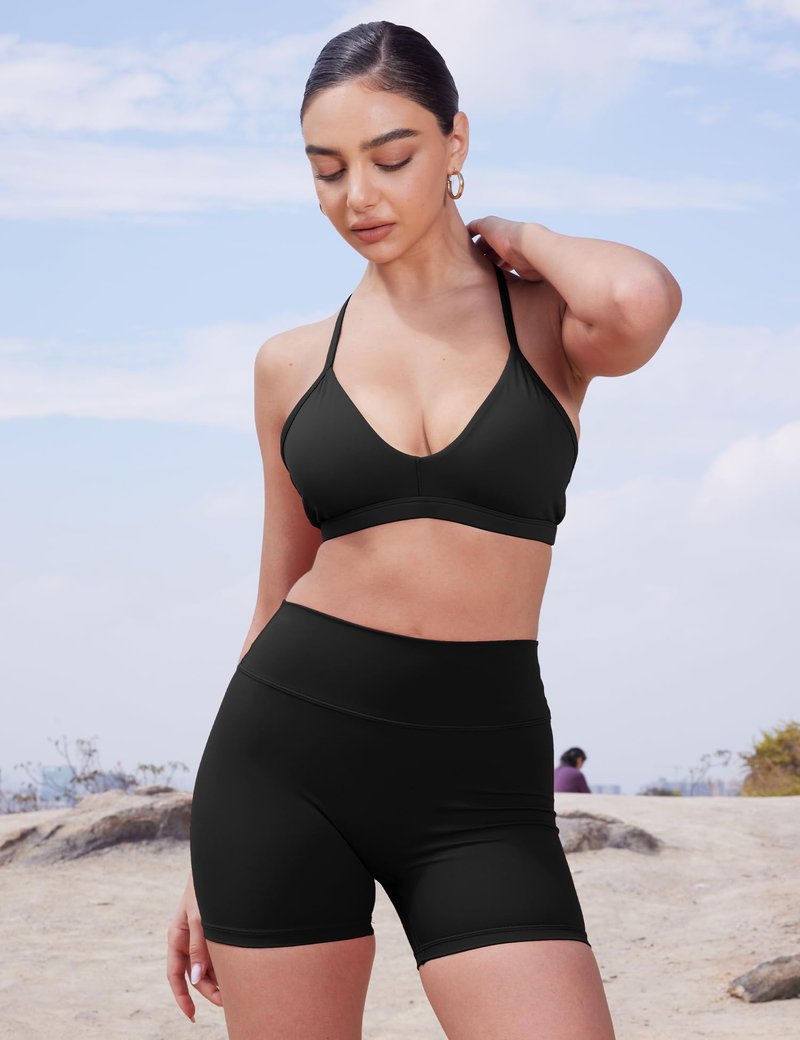 YEOREO Women's Biker Shorts 4.5" / 6" Workout Gym Shorts Craze High Waist Tummy Control Hidden Scrunch Running Yoga Black XL