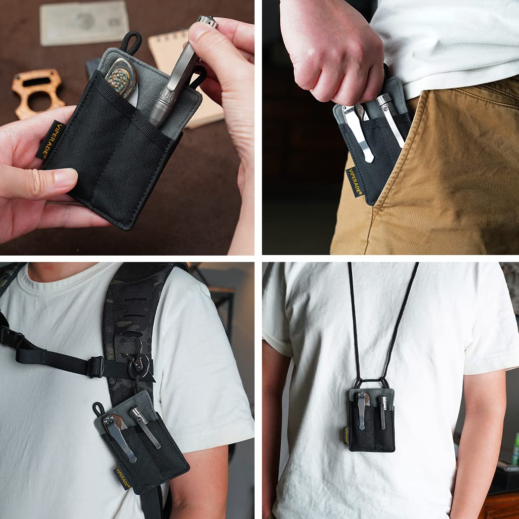 VIPERADE Slim EDC Pouch, Mini Pocket Organizer for Men, EDC Belt Organizer for Knife/Flashlight/Pen/Pry Bar/Mini Tools/Pocket Notebook (Small-Black)