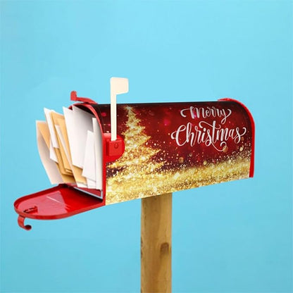 Mailbox Covers Merry Christmas Red Gold Magnetic Letter Post Box Cover Standard Size 21 x 18 Inch Garden Yard Home Decorative