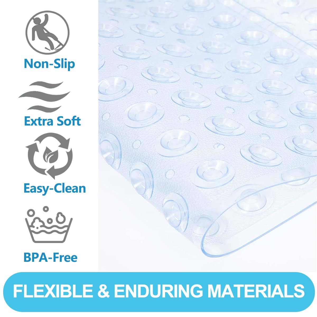 YOVLOSIN 21 x 21 Inch Shower Stall Mat Non Slip, Square Bath Mat for Stand Up Showers with Suction Cups and Drainage Holes, Machine Washable, Clear
