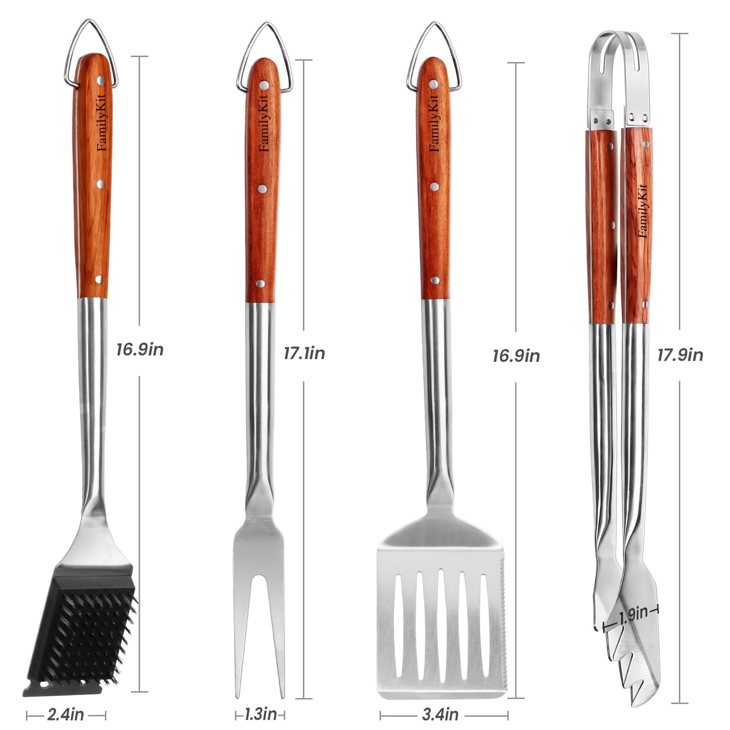 4PCS Grilling Accessories Rose Wooden BBQ Grilling Tools Set, Heavy Duty Stainless Steel Barbecue Grill Tools Kit with Spatula, Clips, Brushes, Forks for Outdoor Grill, BBQ Gift for Men and Women