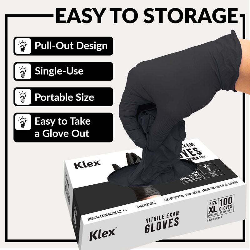 Klex Nitrile Exam Gloves - Medical Grade, Powder Free, Latex Rubber Free, Disposable, Food Safe (1000, Large)