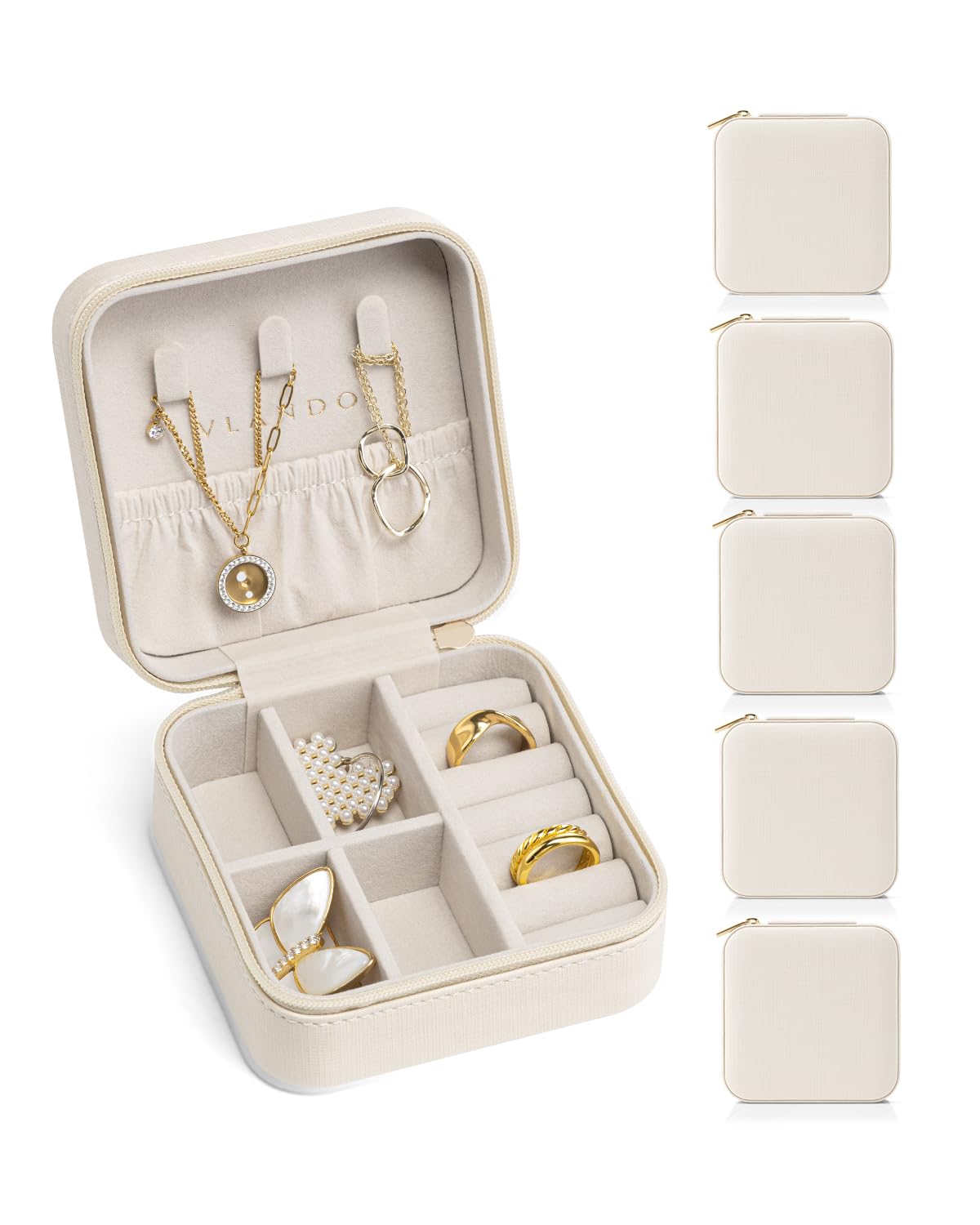 VLANDO Travel Jewelry Box, Small Jewelry Travel Organizer Case for Girls Women - white*6 pack