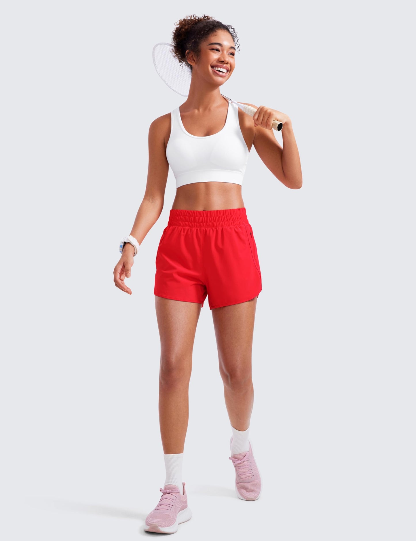 CRZ YOGA Dolphin Athletic Shorts for Women 3" - High Waisted Quick Dry for Running Workout Gym Track with Zip Pocket Deep Red XX-Small