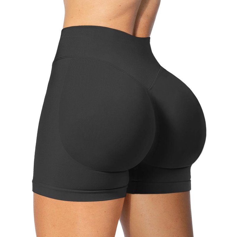 POWERASIA 4.5" Workout Impact Shorts Hidden Scrunch Butt Lifting Gym Booty Biker Shorts for Women Tummy Control Black
