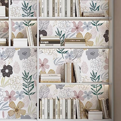 Mecpar Floral Peel and Stick Wallpaper 17.71'' x 118'' Pink Perennial Blooms Contact Paper - Vinyl Self Adhesive Removable Waterproof for Bathroom Cabinet Decorative