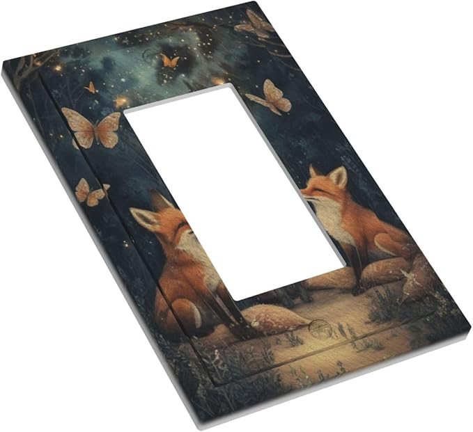 Decorative Art Light Switch Covers Foxes & Forest 1 Gang Rocker Outlet Decorative Switch plate Faceplate GFCI Light Switch Covers for Home Decor