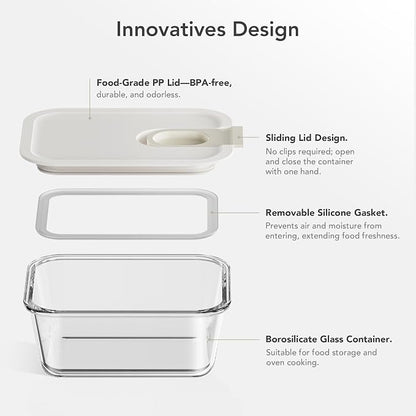 GENICOOK 4 Pack 129 oz Glass Meal Prep Containers, Glass Food Storage Containers with One-Hand Slide Lid, Borosilicate Airtight Portion Control Containers, Microwave Oven Freezer Safe, BPA Free