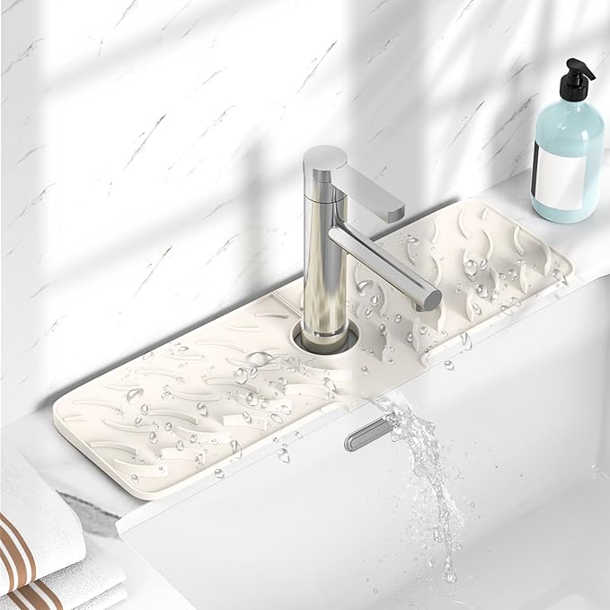 TOOVEM Silicone Faucet Splash Guard, 17.7 x 5.5 Inch Kitchen Sink Splash Guard